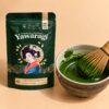 Honestea Yawaragi matcha pouch with a bowl of thick koicha and a whisk
