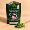 Open Honestea Yawaragi matcha pouch with a bamboo scoop of matcha from Kagoshima, Japan